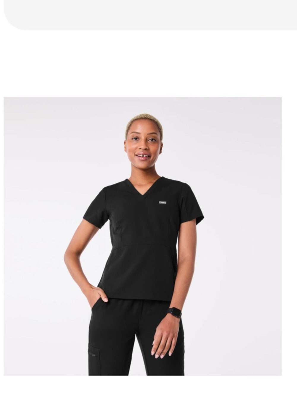 Figs Black Adra V-neck Short Sleeve Scrub Top
